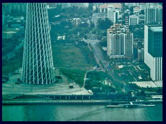 Haizhu and the base of Canton Tower from Four Seasons Hotel in the IFC Bldg in Zhujiang New Town.